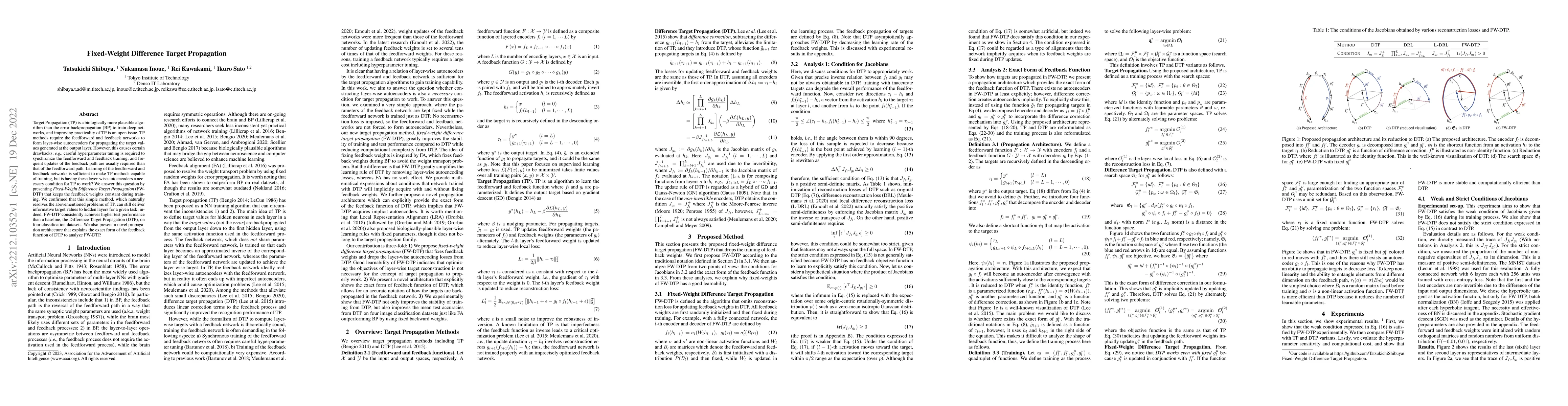 Thumbnail for Fixed-Weight Difference Target Propagation
