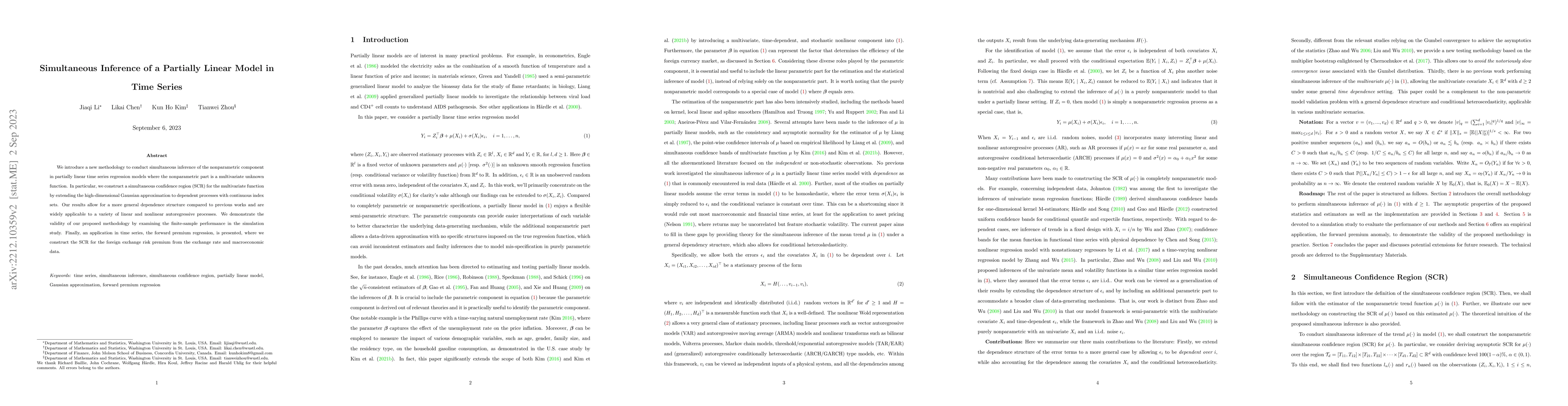 Thumbnail for Simultaneous Inference of a Partially Linear Model in Time Series