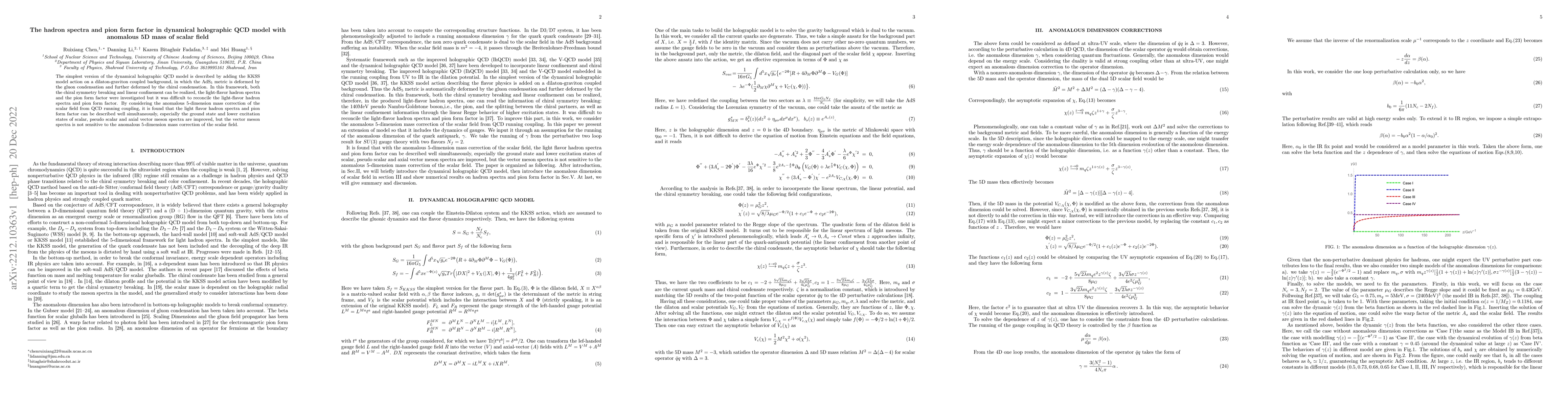 Thumbnail for The hadron spectra and pion form factor in dynamical holographic QCD
  model with anomalous 5D mass of scalar field