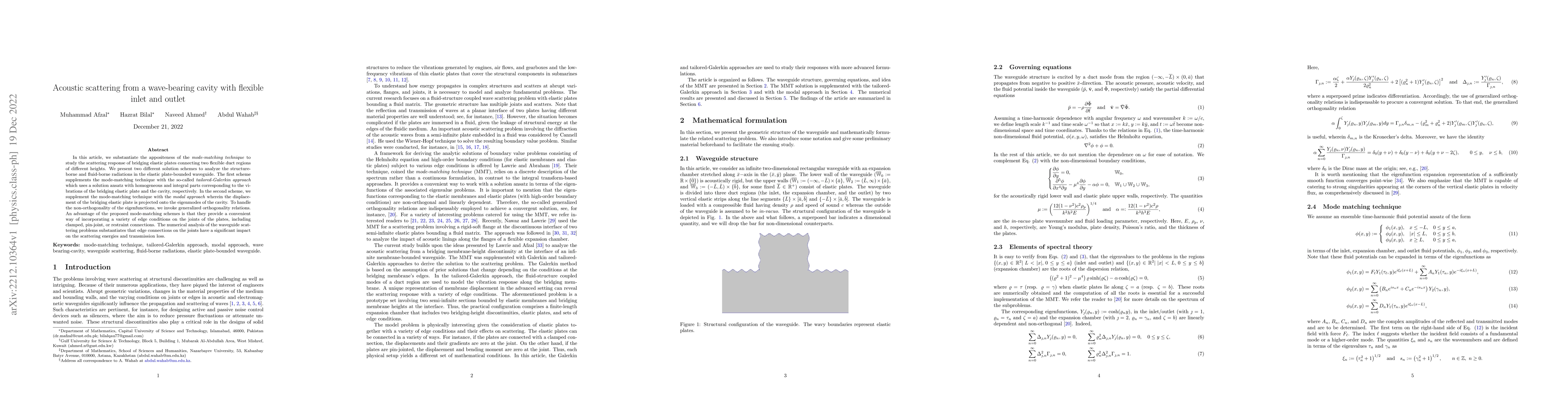 Thumbnail for Acoustic scattering from a wave-bearing cavity with flexible inlet and
  outlet