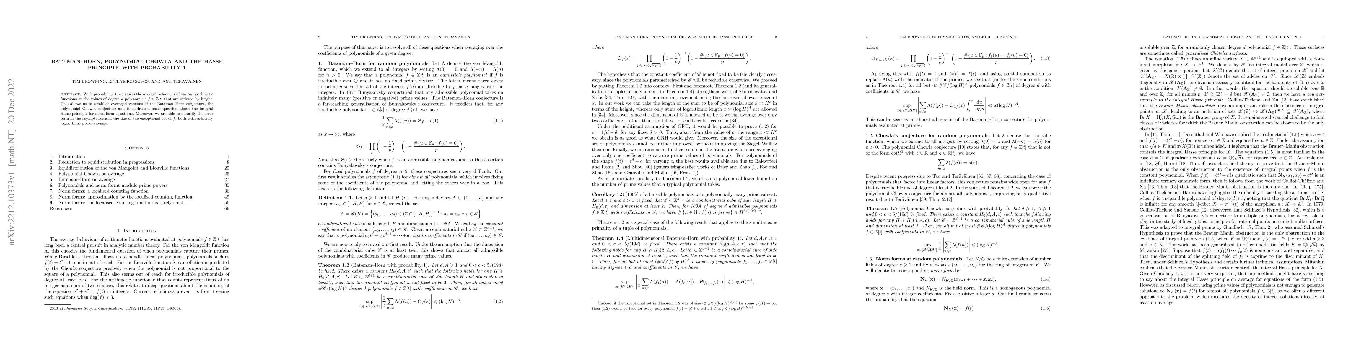 Thumbnail for Bateman-Horn, polynomial Chowla and the Hasse principle with probability
  1