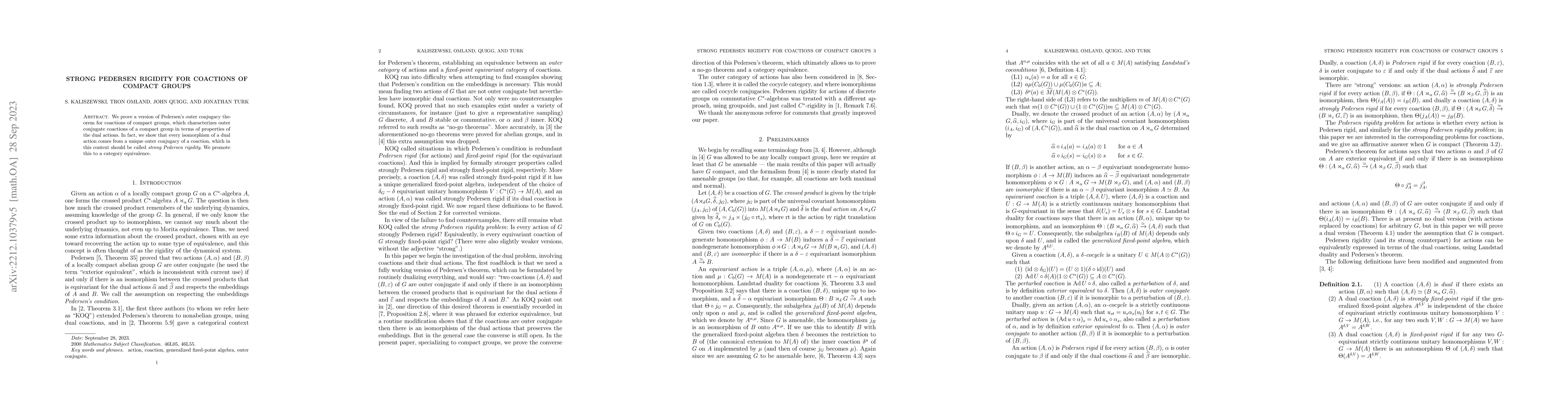 Thumbnail for Strong Pedersen rigidity for coactions of compact groups