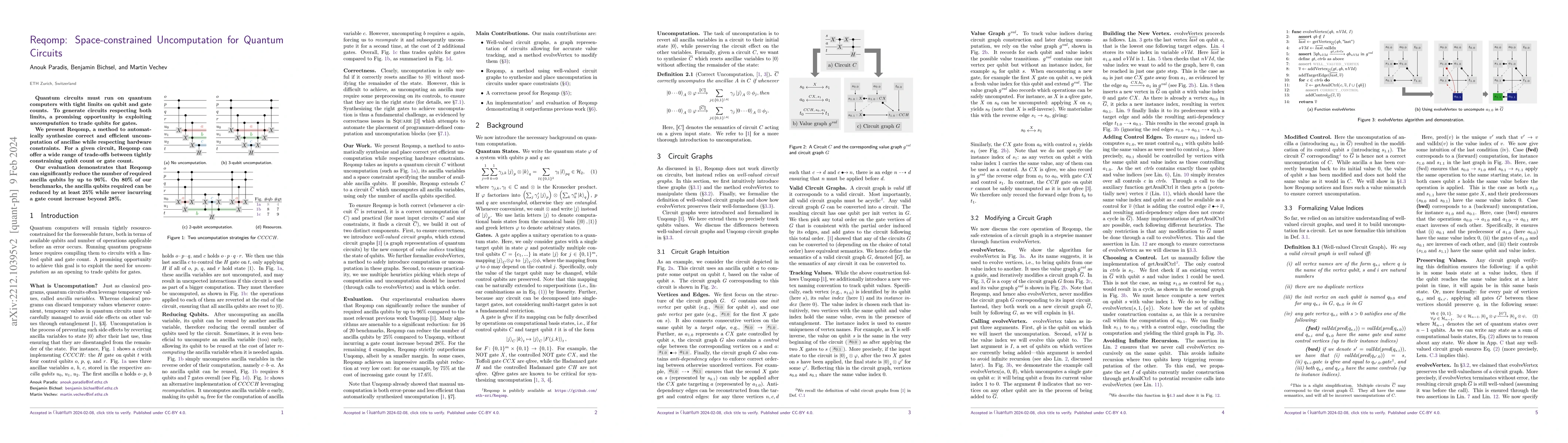 Thumbnail for Reqomp: Space-constrained Uncomputation for Quantum Circuits