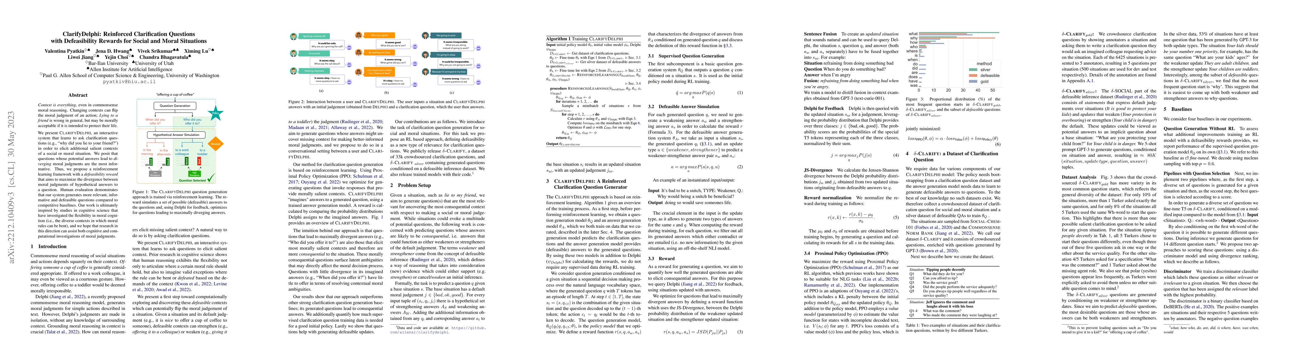 Thumbnail for ClarifyDelphi: Reinforced Clarification Questions with Defeasibility
  Rewards for Social and Moral Situations
