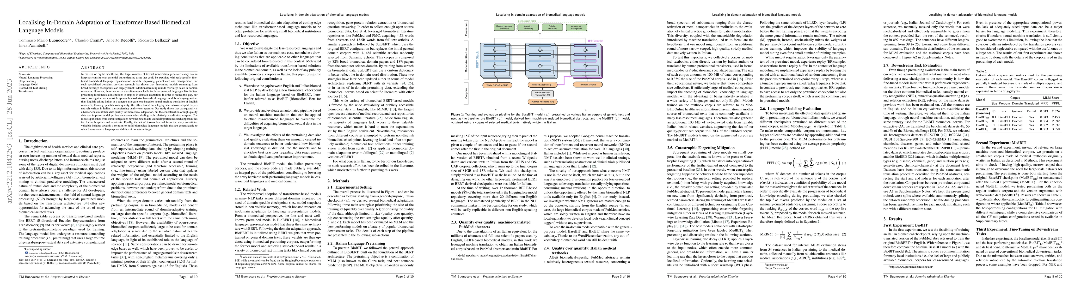 Thumbnail for Localising In-Domain Adaptation of Transformer-Based Biomedical Language
  Models