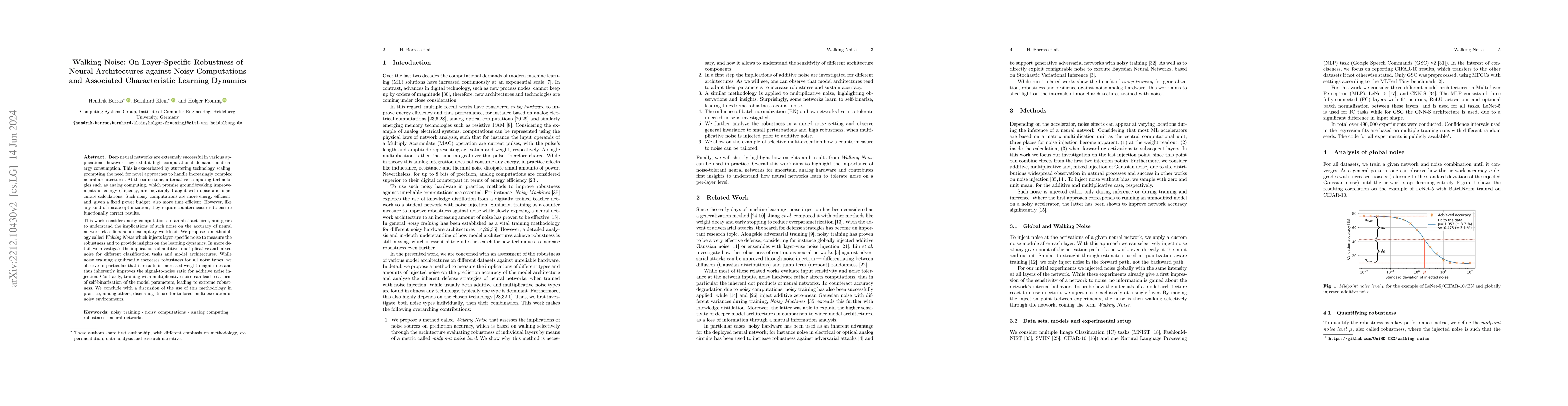 Thumbnail for Walking Noise: On Layer-Specific Robustness of Neural Architectures
  against Noisy Computations and Associated Characteristic Learning Dynamics