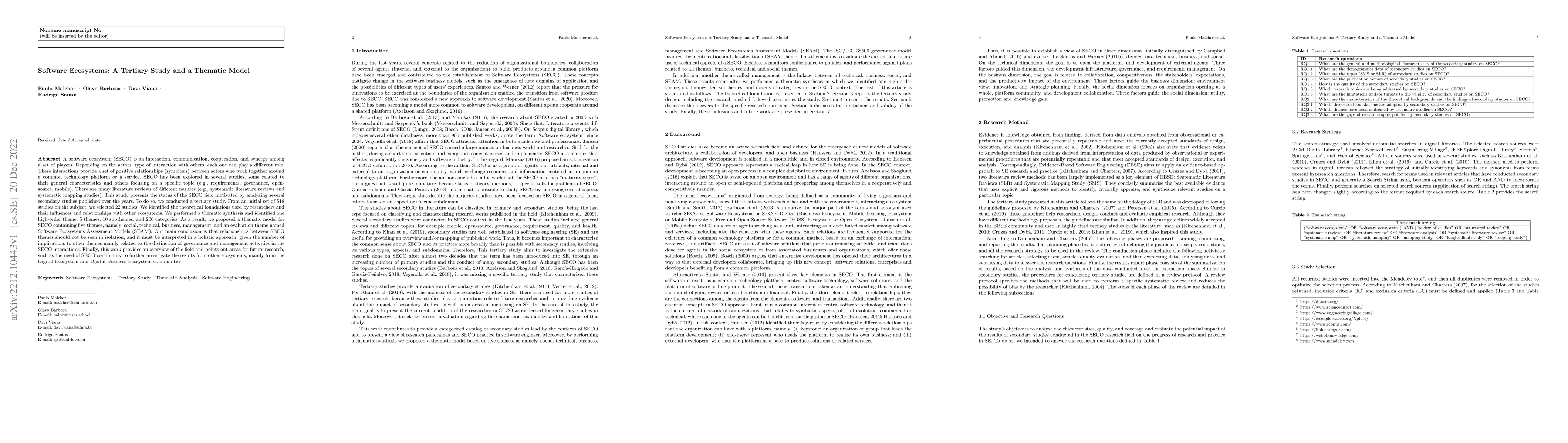 Thumbnail for Software Ecosystems: A Tertiary Study and a Thematic Model