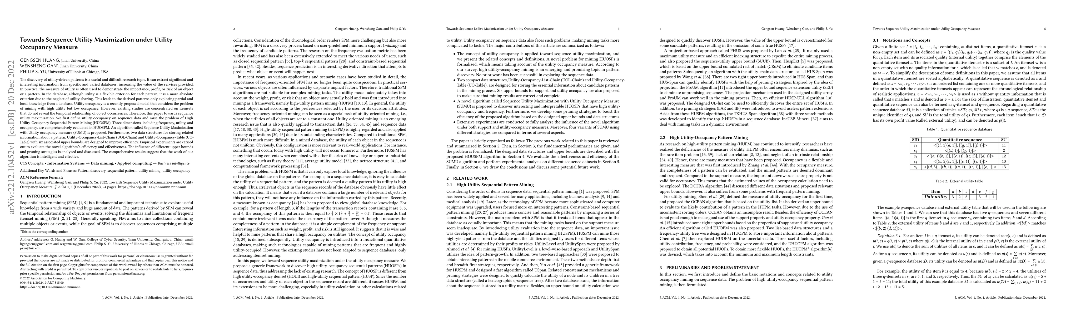 Thumbnail for Towards Sequence Utility Maximization under Utility Occupancy Measure