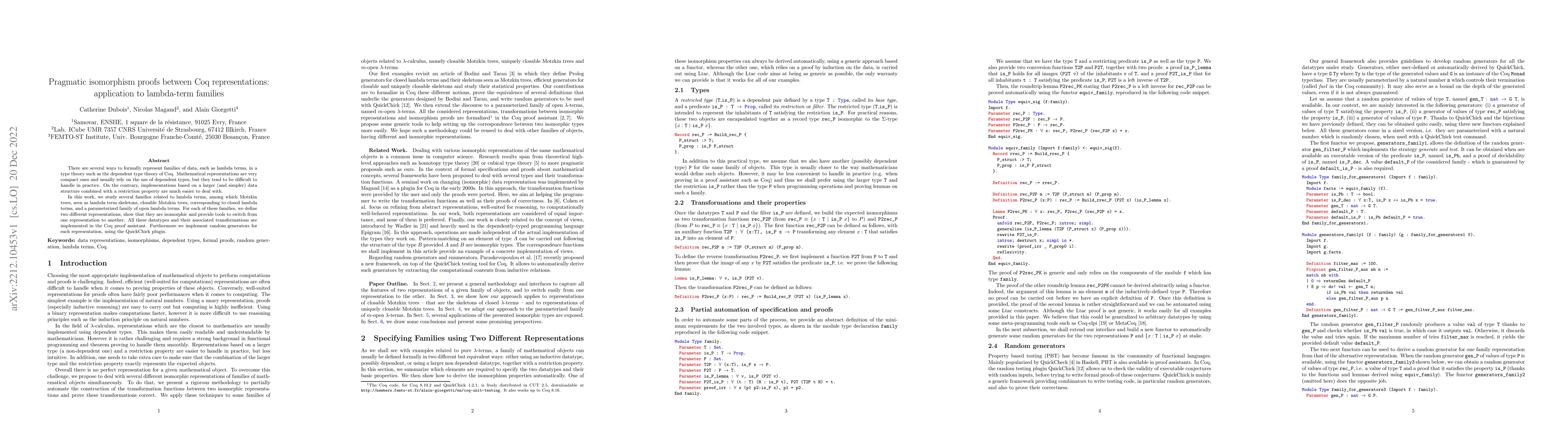 Thumbnail for Pragmatic isomorphism proofs between Coq representations: application to
  lambda-term families