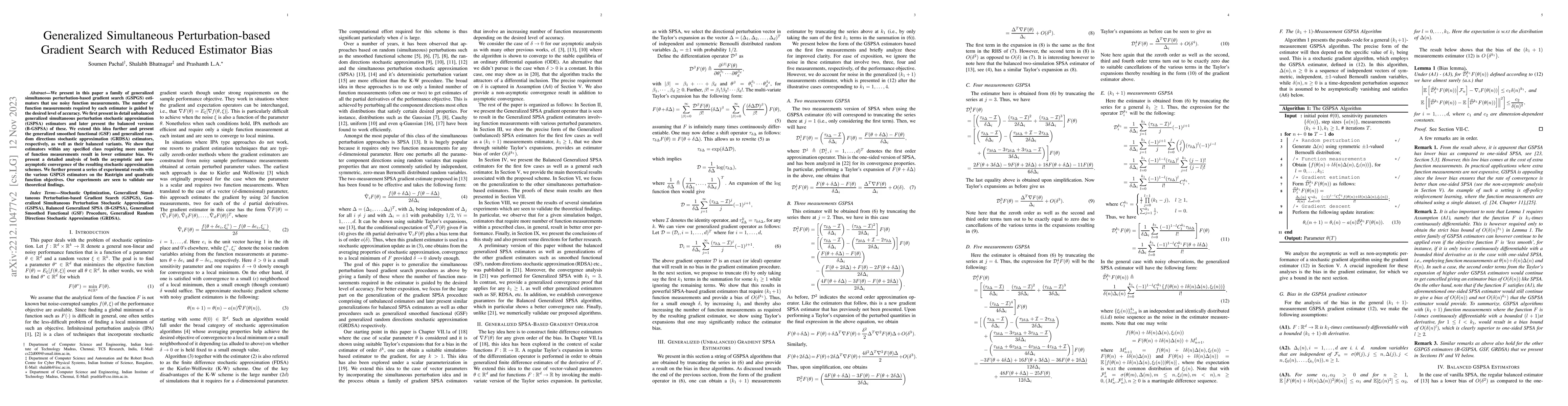 Thumbnail for Generalized Simultaneous Perturbation-based Gradient Search with Reduced
  Estimator Bias