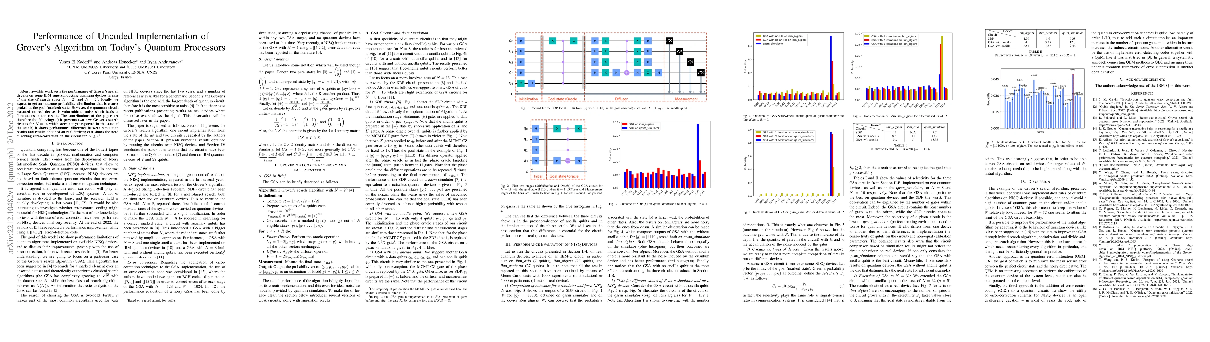 Thumbnail for Performance of Uncoded Implementation of Grover's Algorithm on Today's
  Quantum Processors