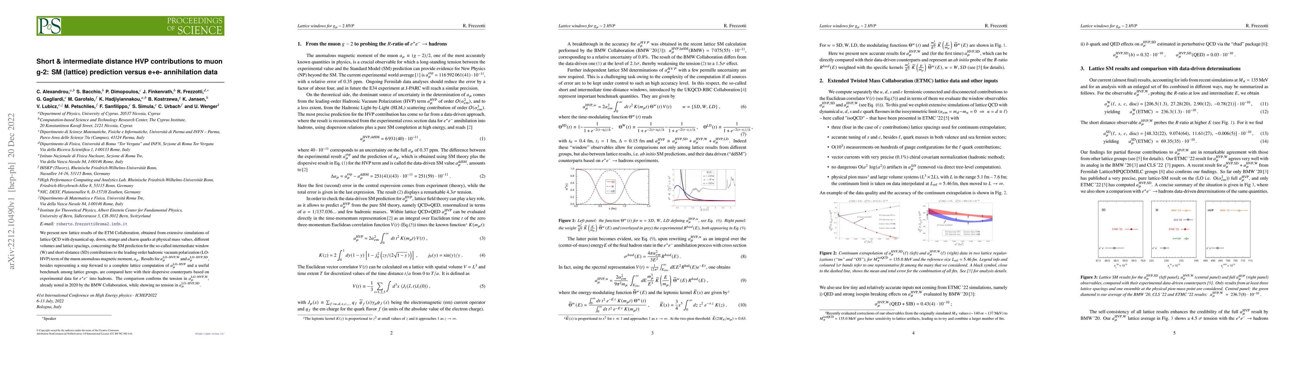 Thumbnail for Short \& intermediate distance HVP contributions to muon g-2: SM
  (lattice) prediction versus $e^+e^-$ annihilation data