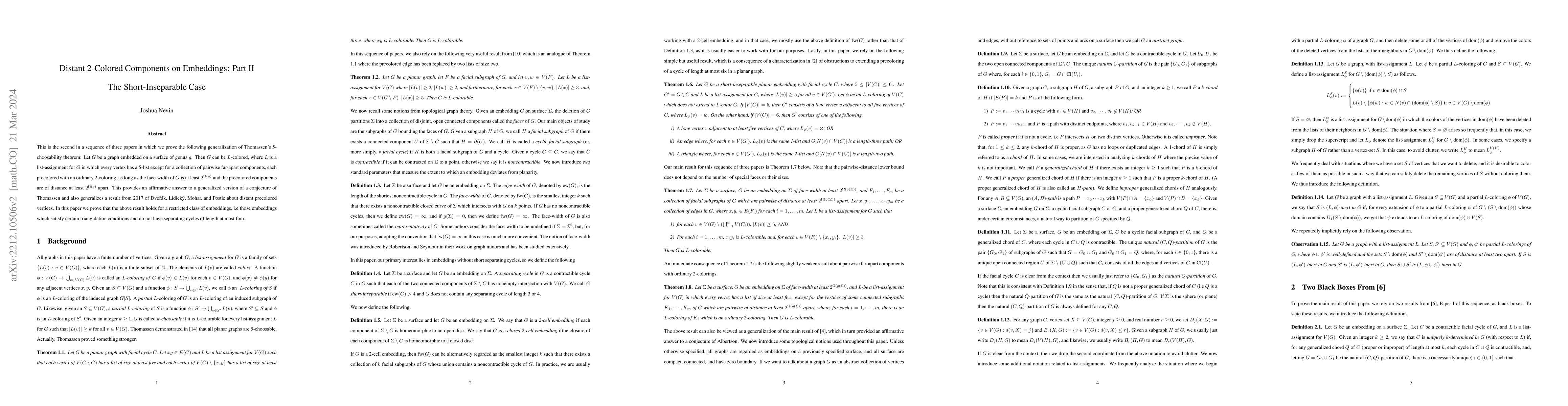 Thumbnail for Distant 2-Colored Components on Embeddings Part II: The
  Short-Inseparable Case