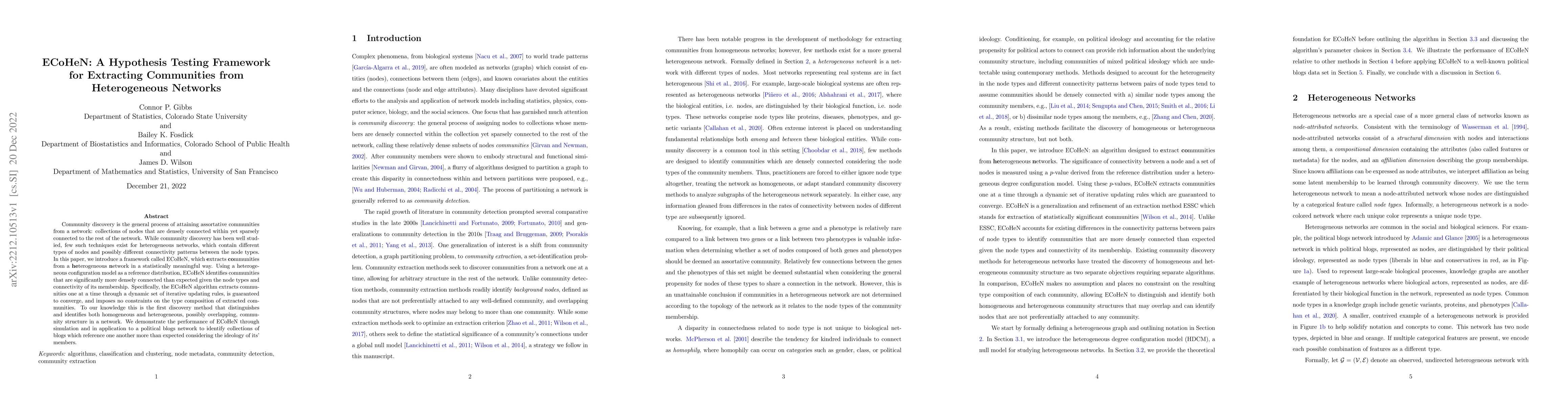 Thumbnail for ECoHeN: A Hypothesis Testing Framework for Extracting Communities from
  Heterogeneous Networks