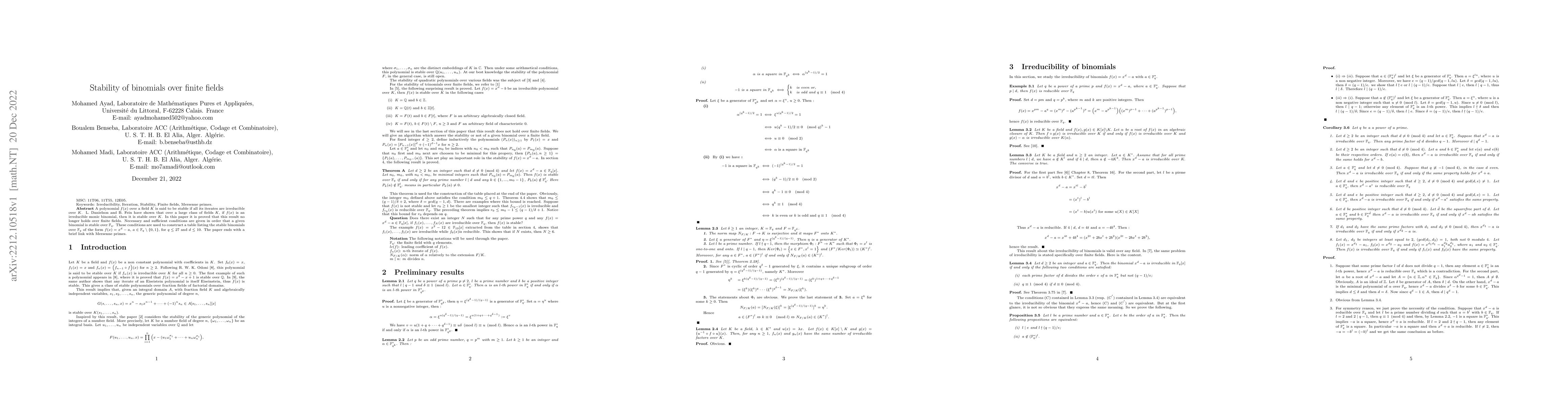 Thumbnail for Stability of binomials over finite fields