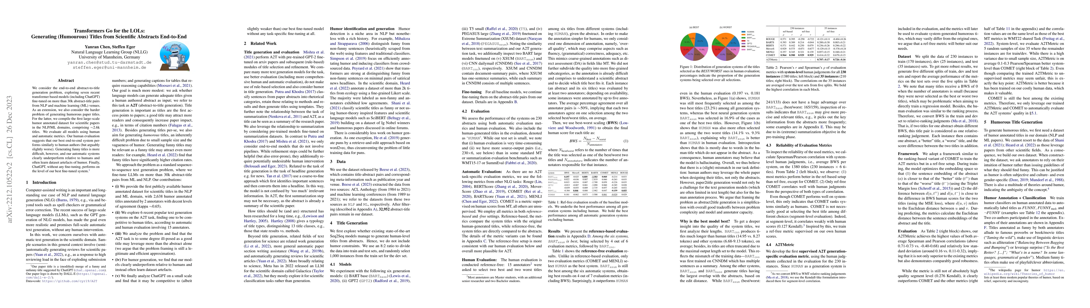 Thumbnail for Transformers Go for the LOLs: Generating (Humourous) Titles from
  Scientific Abstracts End-to-End