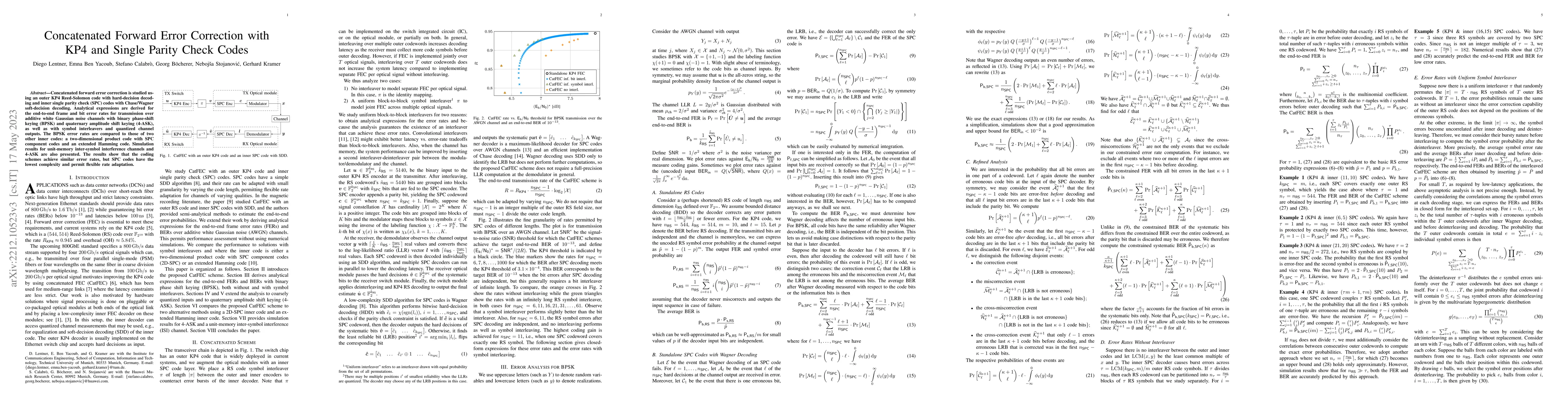 Thumbnail for Concatenated Forward Error Correction with KP4 and Single Parity Check
  Codes