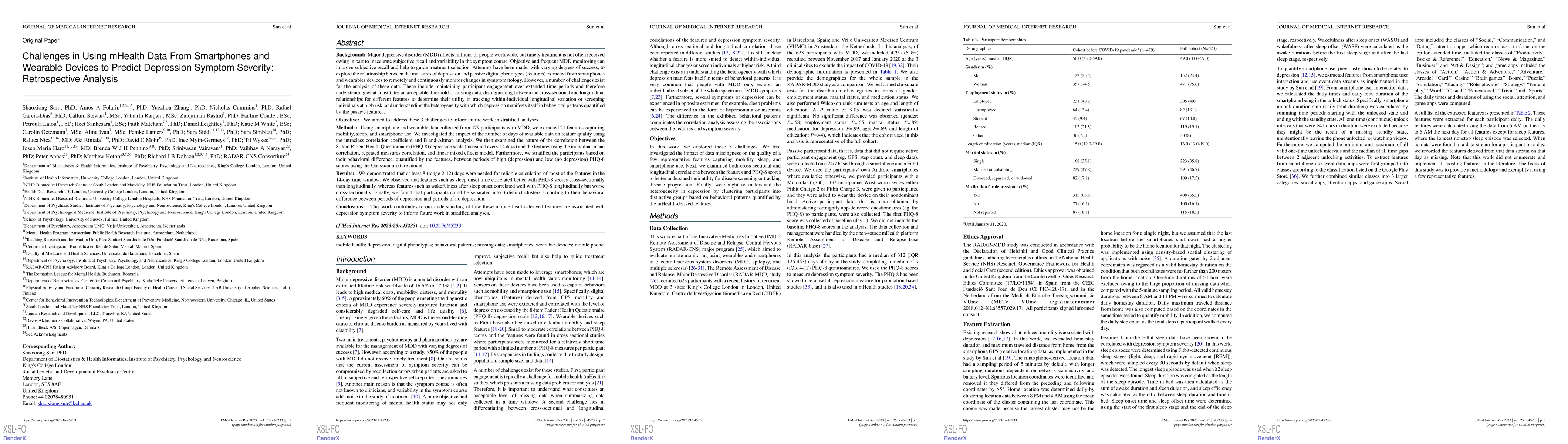 Thumbnail for Challenges in Using mHealth Data From Smartphones and Wearable Devices
  to Predict Depression Symptom Severity: Retrospective Analysis