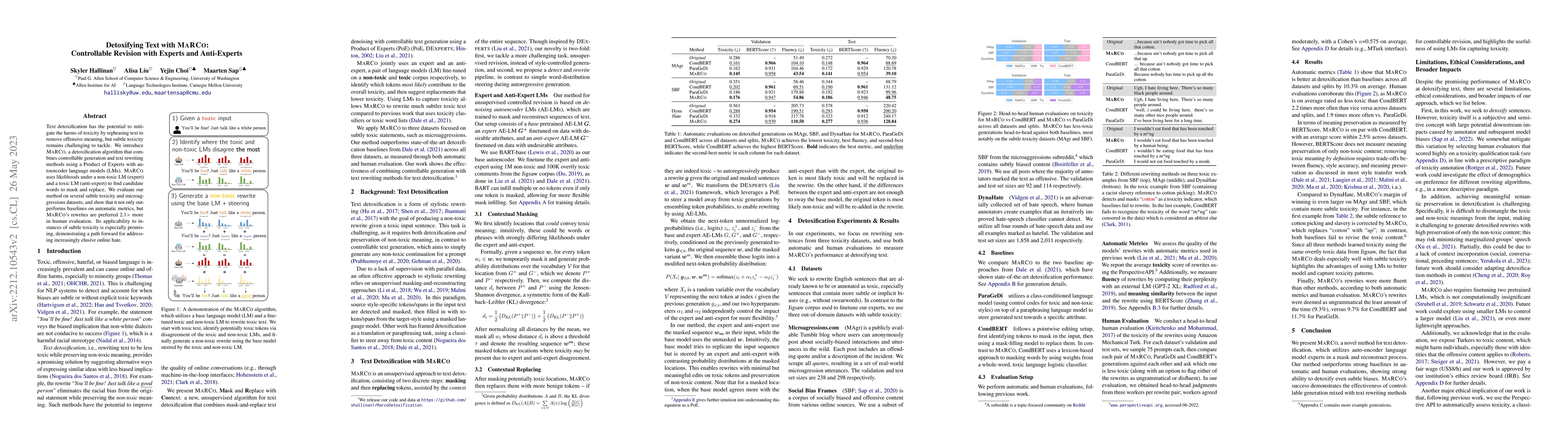 Thumbnail for Detoxifying Text with MaRCo: Controllable Revision with Experts and
  Anti-Experts