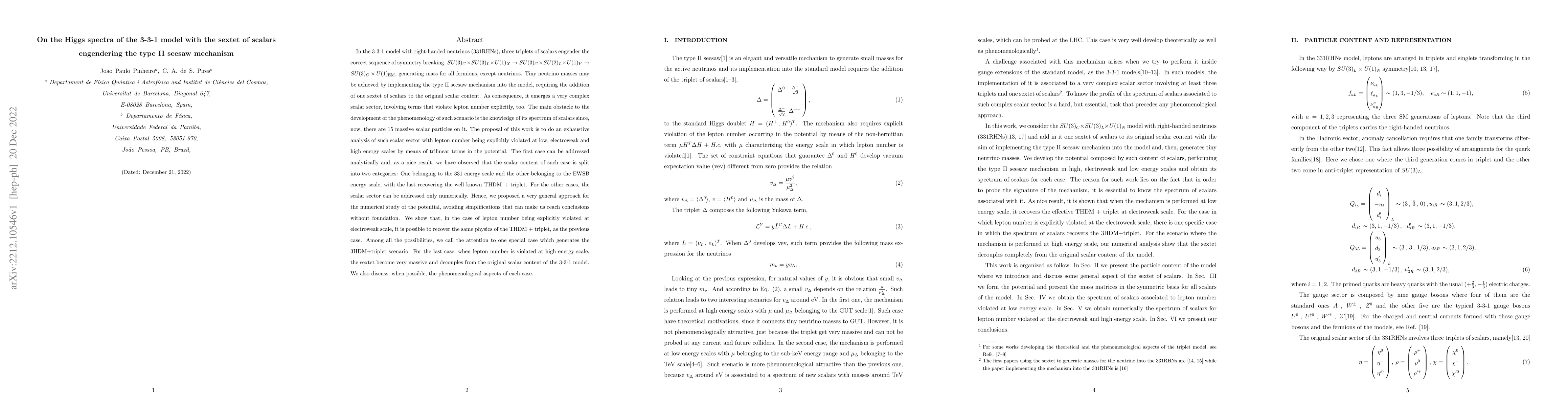 Thumbnail for On the Higgs spectra of the 3-3-1 model with the sextet of scalars
  engendering the type II seesaw mechanism