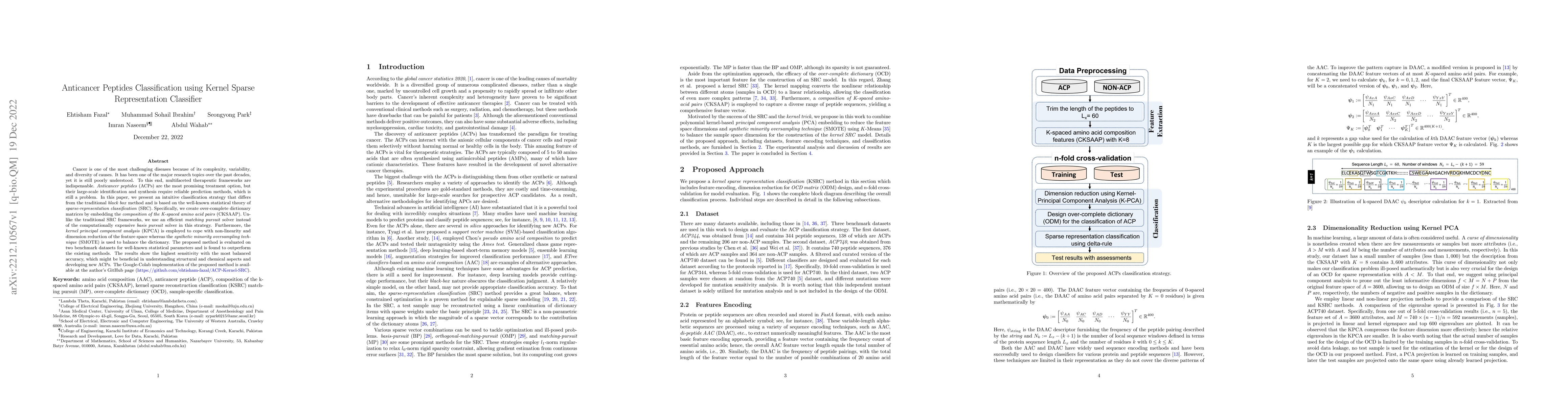Thumbnail for Anticancer Peptides Classification using Kernel Sparse Representation
  Classifier