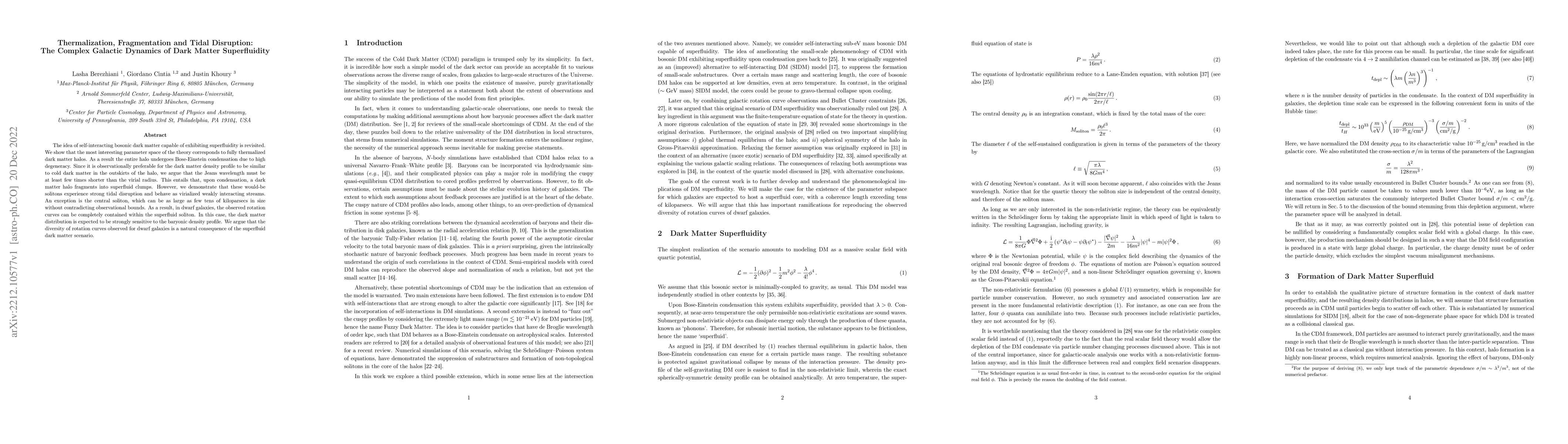 Thumbnail for Thermalization, Fragmentation and Tidal Disruption: The Complex Galactic
  Dynamics of Dark Matter Superfluidity