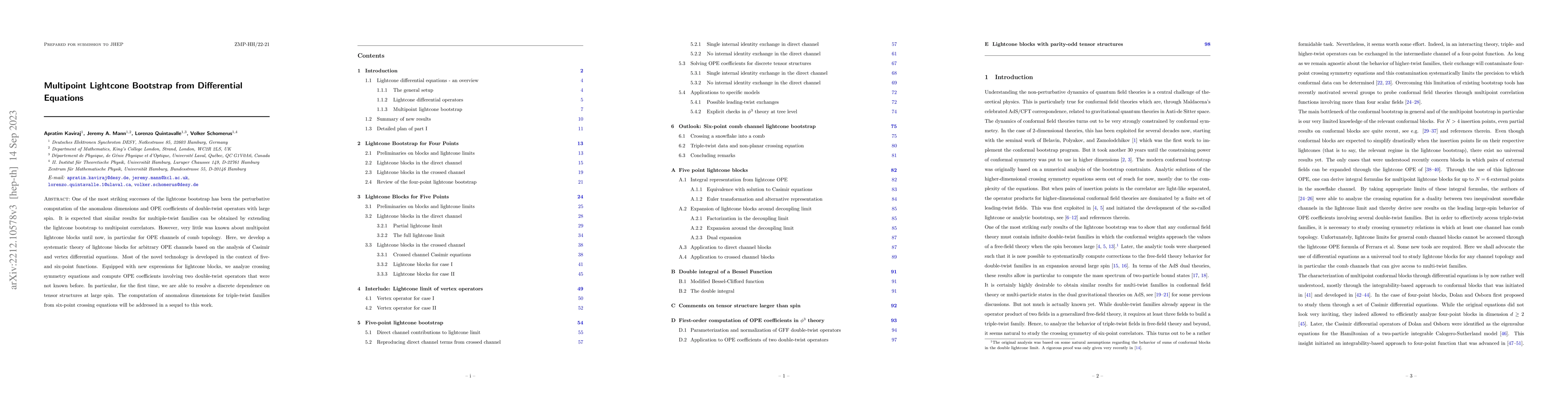 Thumbnail for Multipoint Lightcone Bootstrap from Differential Equations