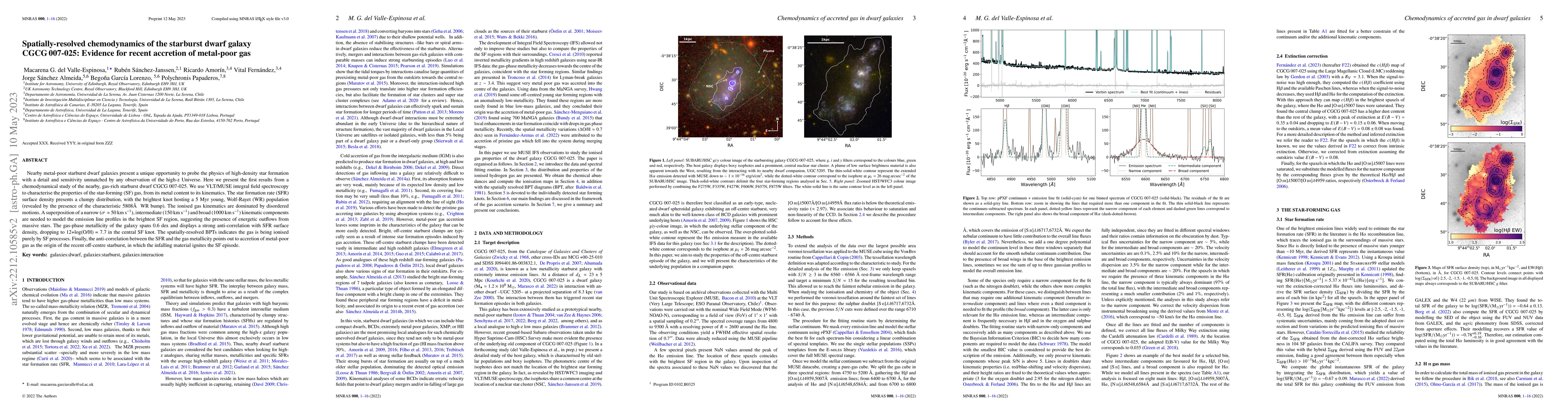 Thumbnail for Spatially-resolved chemodynamics of the starburst dwarf galaxy CGCG
  007-025: Evidence for recent accretion of metal-poor gas