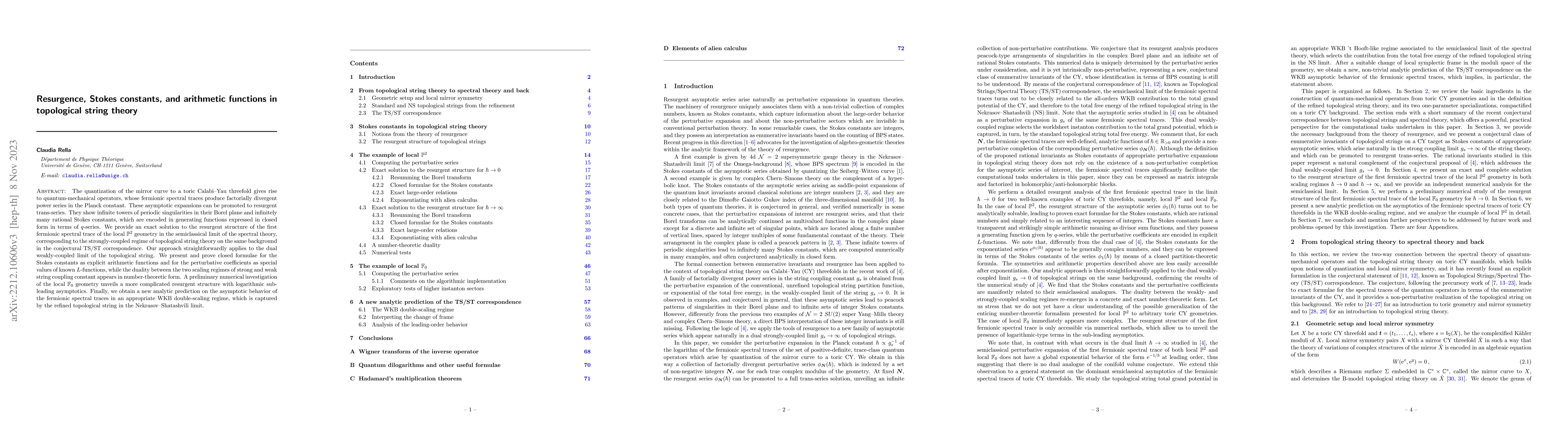 Thumbnail for Resurgence, Stokes constants, and arithmetic functions in topological
  string theory