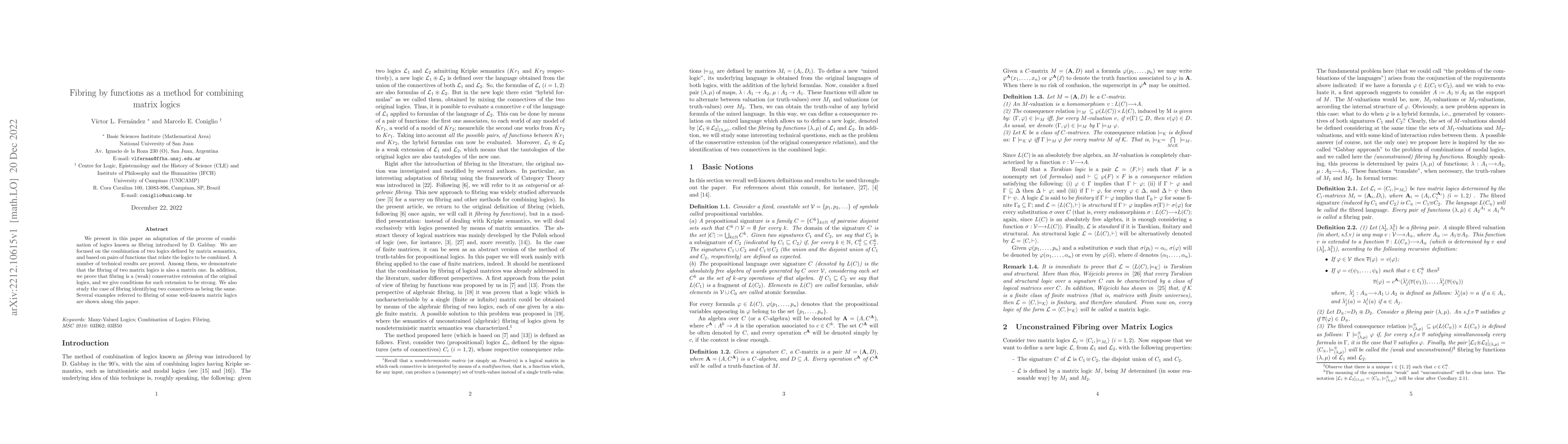 Thumbnail for Fibring by functions as a method for combining matrix logics