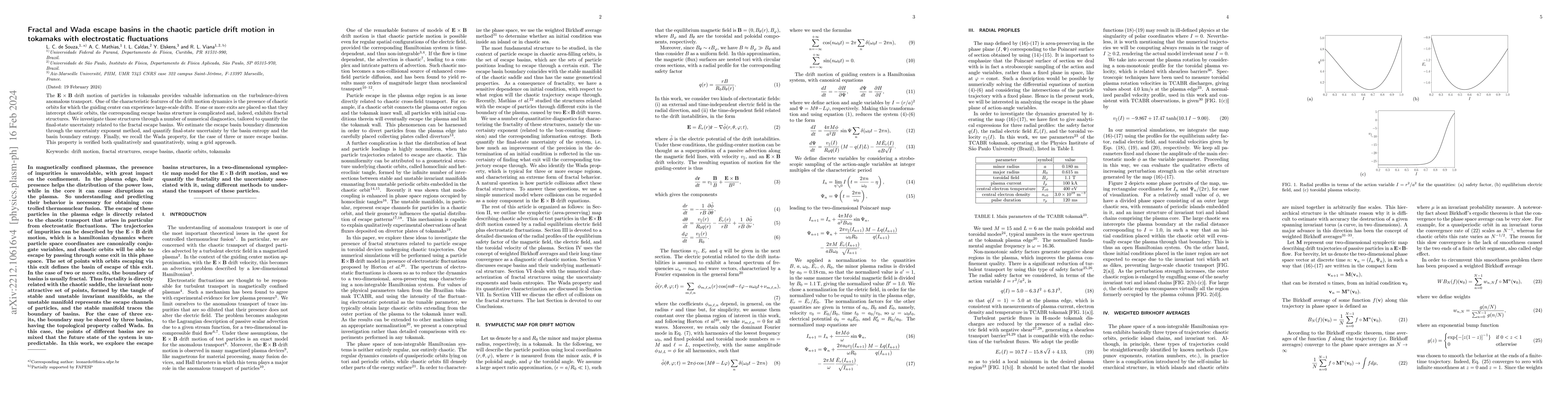 Thumbnail for Fractal and Wada escape basins in the chaotic particle drift motion in
  tokamaks