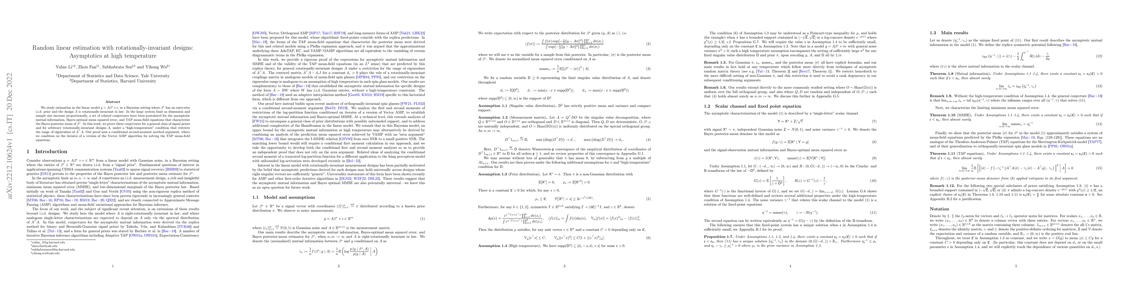 Thumbnail for Random linear estimation with rotationally-invariant designs:
  Asymptotics at high temperature