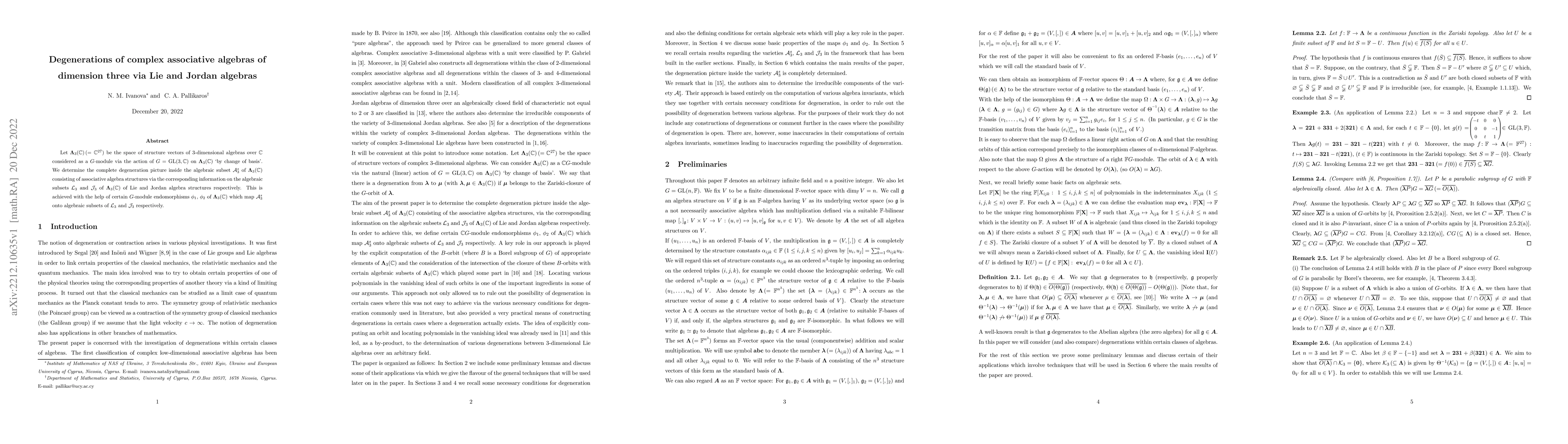 Thumbnail for Degenerations of complex associative algebras of dimension three via Lie
  and Jordan algebras