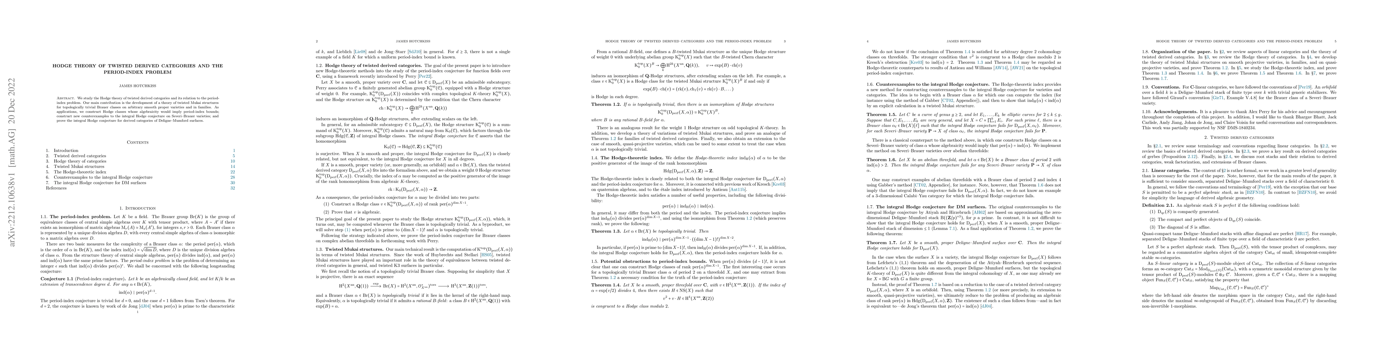 Thumbnail for Hodge theory of twisted derived categories and the period-index problem
