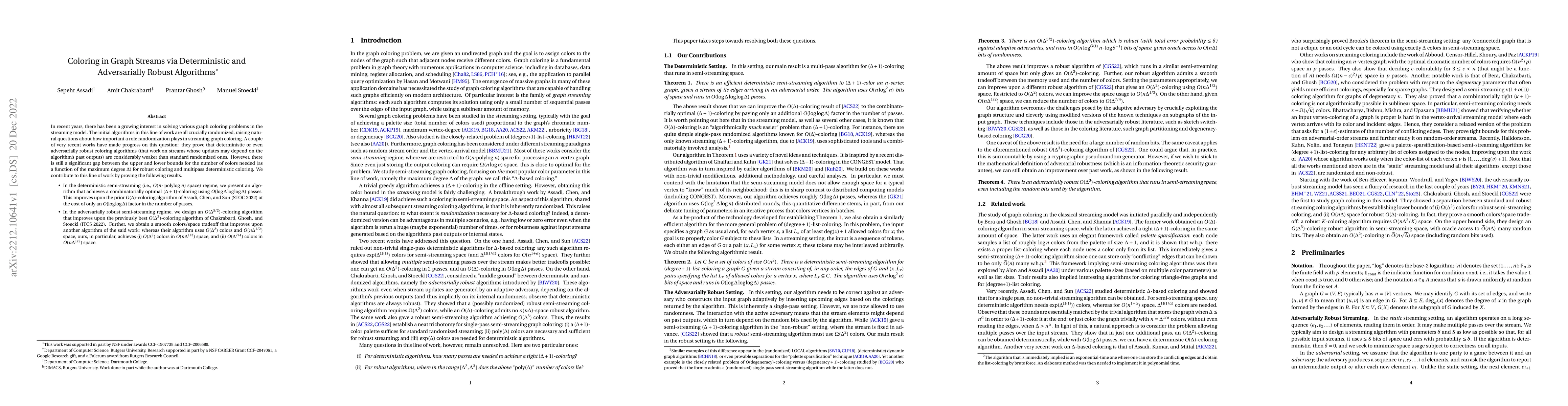 Thumbnail for Coloring in Graph Streams via Deterministic and Adversarially Robust
  Algorithms