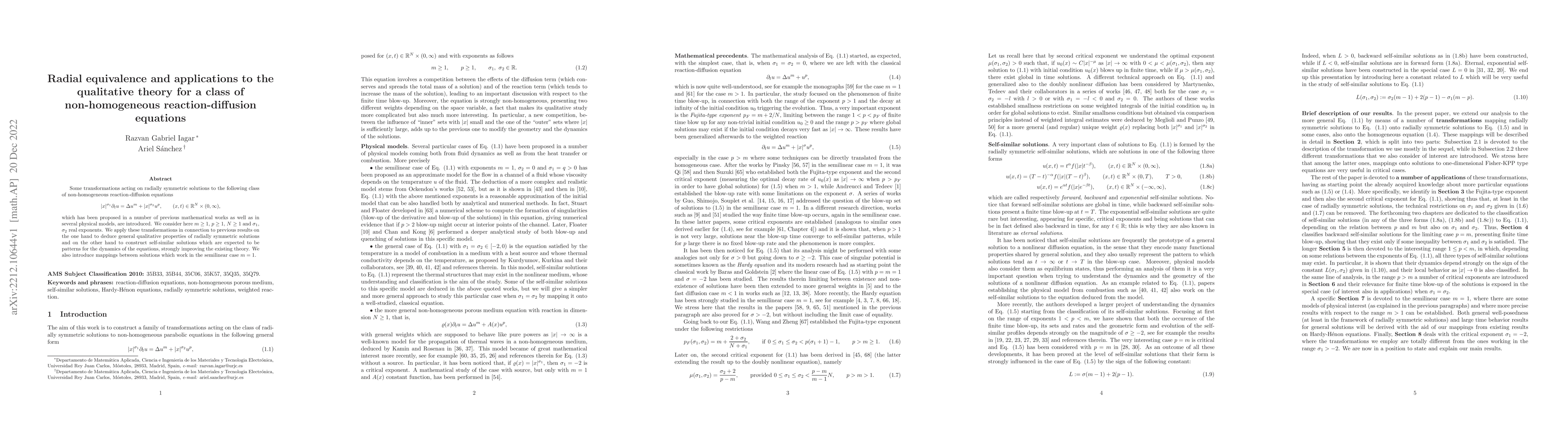 Thumbnail for Radial equivalence and applications to the qualitative theory for a
  class of non-homogeneous reaction-diffusion equations