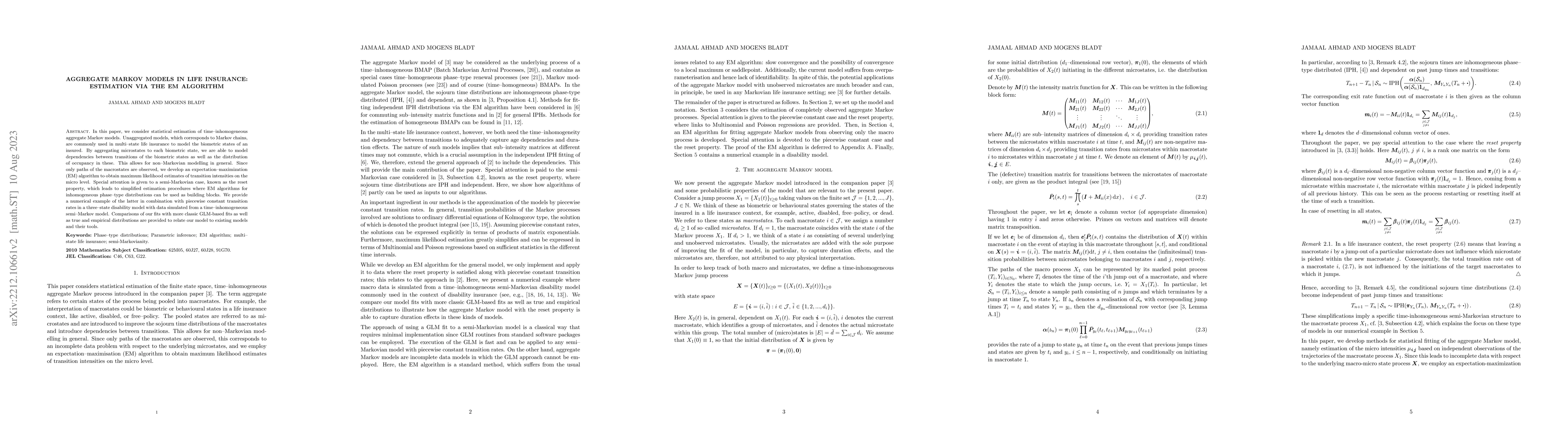 Thumbnail for Aggregate Markov models in life insurance: estimation via the EM
  algorithm