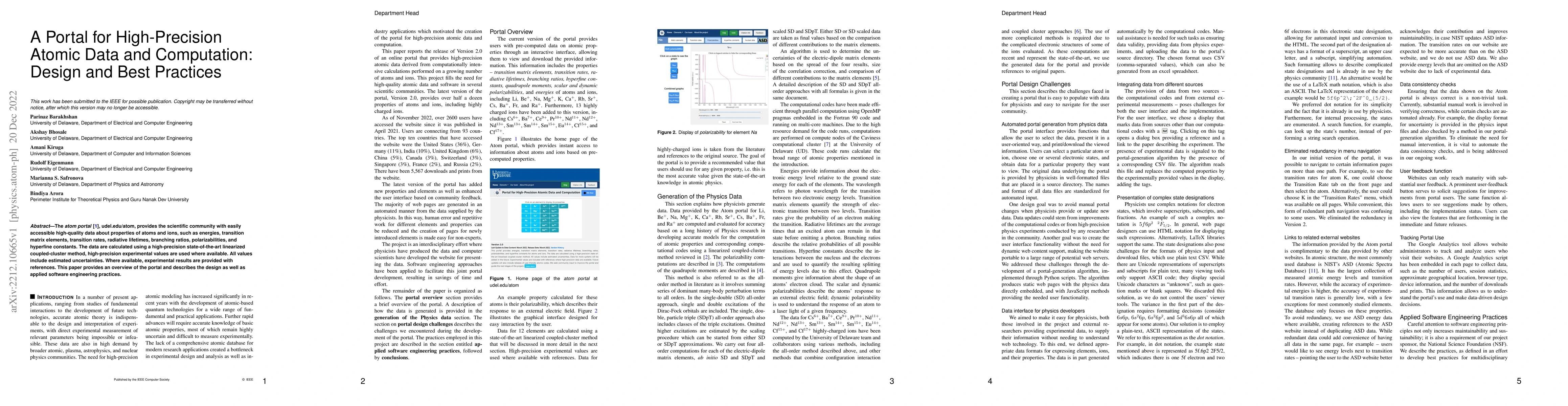 Thumbnail for A Portal for High-Precision Atomic Data and Computation: Design and Best
  Practices