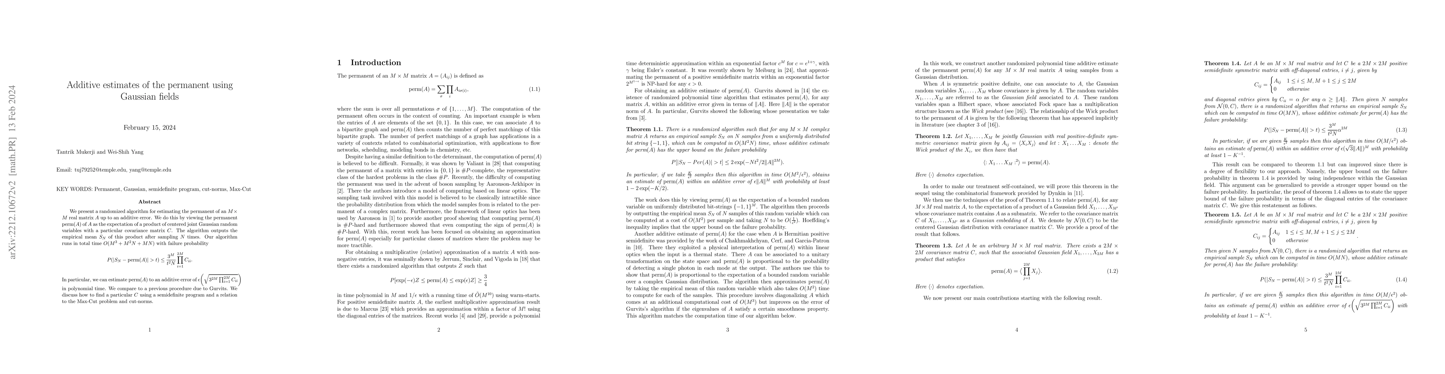 Thumbnail for Additive estimates of the permanent using Gaussian fields