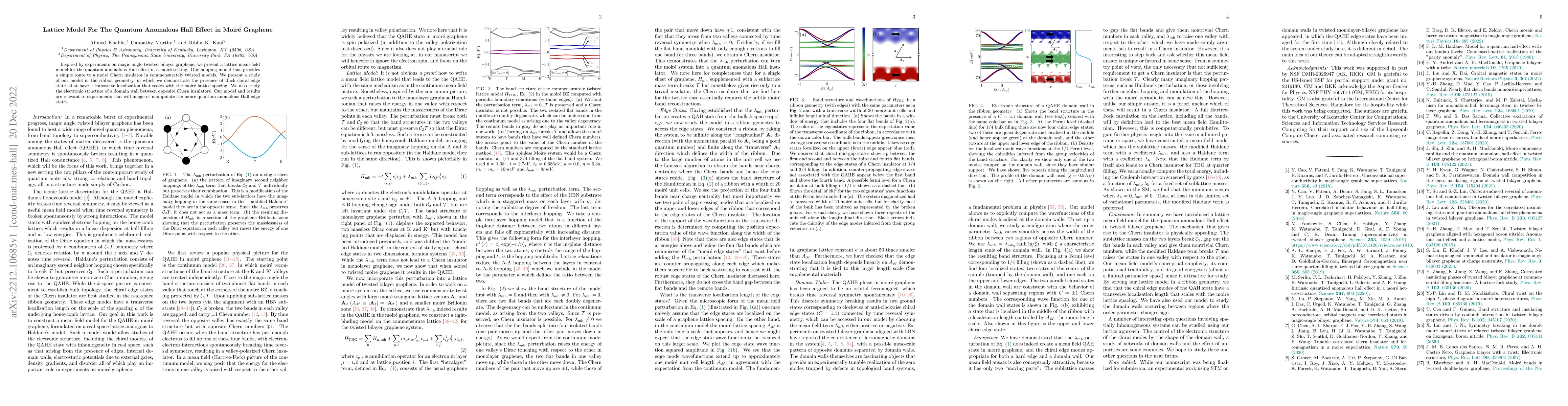 Thumbnail for Lattice Model For The Quantum Anomalous Hall Effect in Moir\'e Graphene