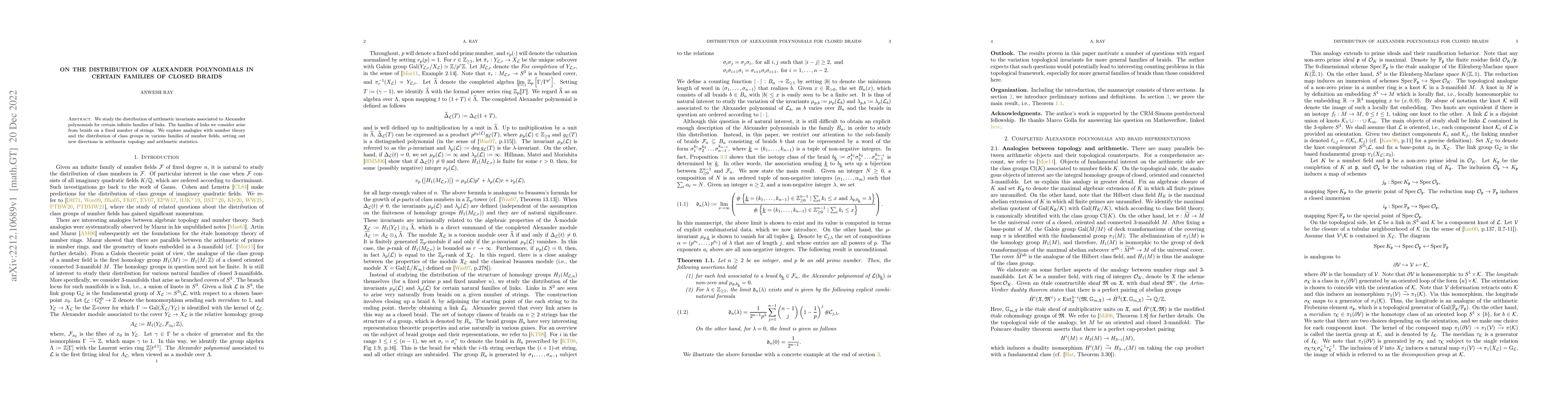Thumbnail for On the distribution of Alexander polynomials in certain families of
  closed braids