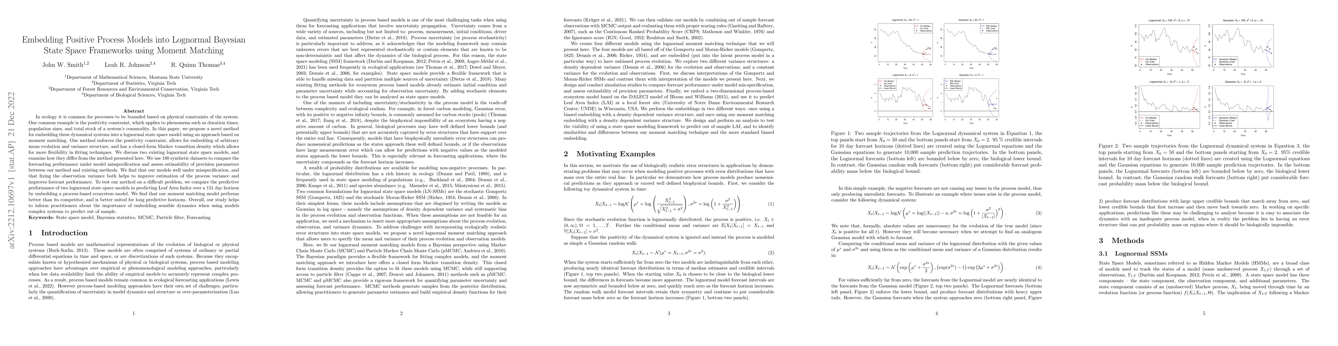 Thumbnail for Embedding Positive Process Models into Lognormal Bayesian State Space
  Frameworks using Moment Matching