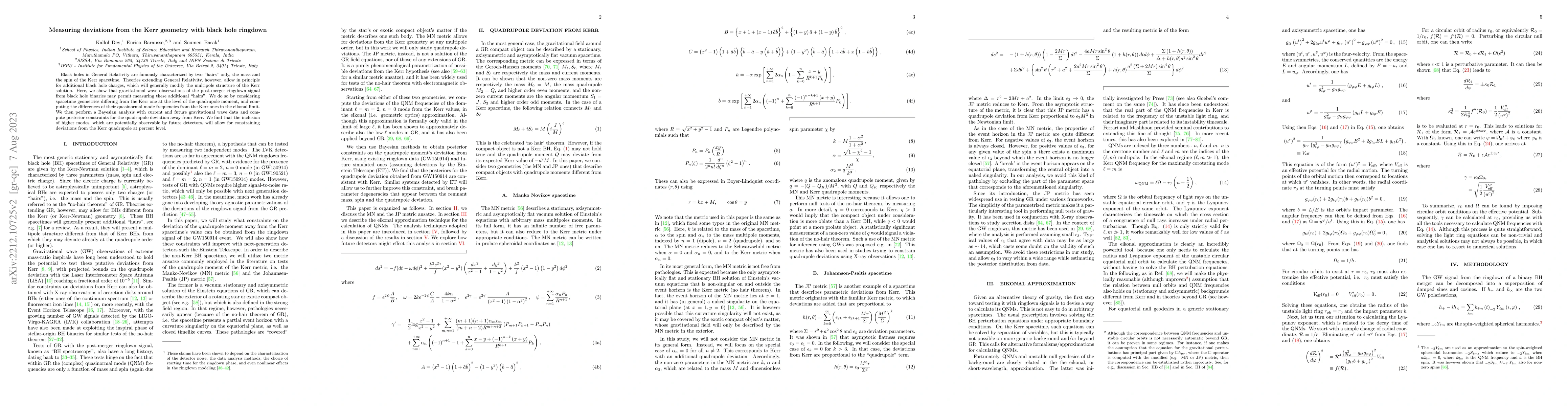 Thumbnail for Measuring deviations from the Kerr geometry with black hole ringdown