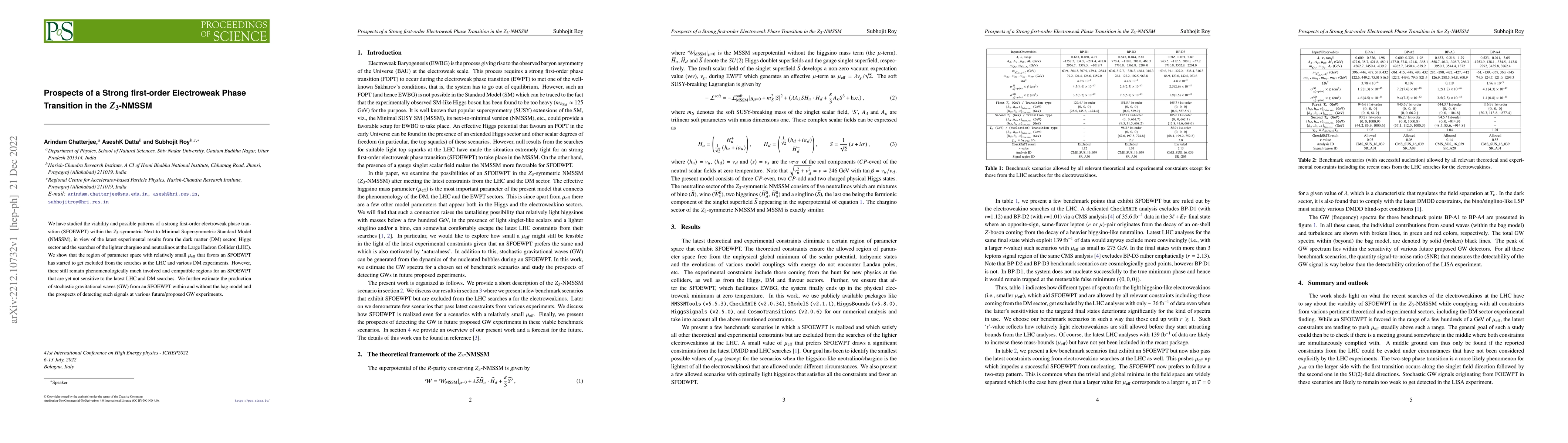 Thumbnail for Prospects of a Strong first-order Electroweak Phase Transition in the
  $Z_3$-NMSSM