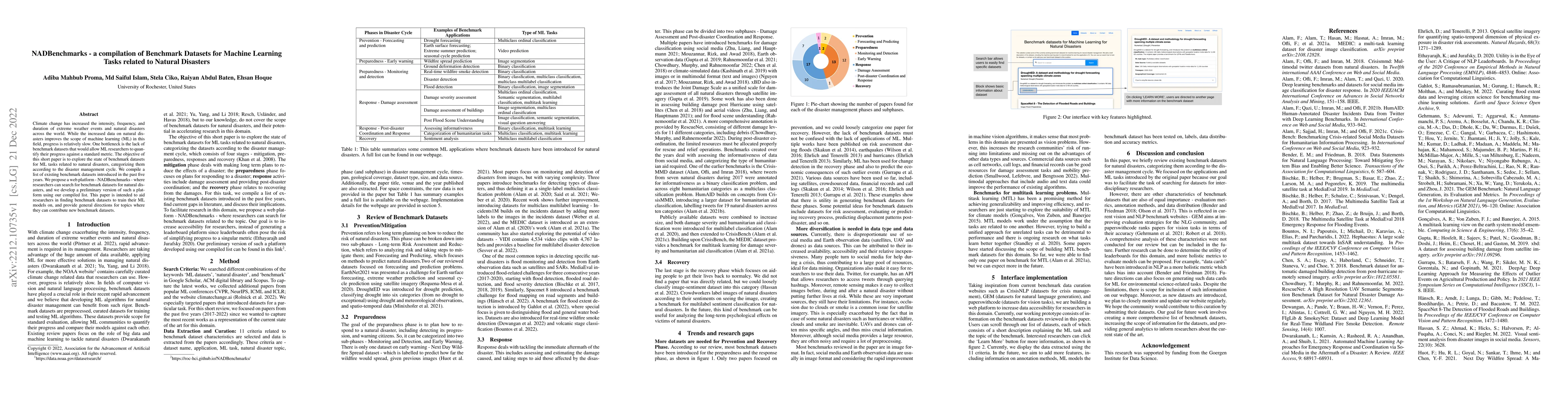 Thumbnail for NADBenchmarks -- a compilation of Benchmark Datasets for Machine
  Learning Tasks related to Natural Disasters