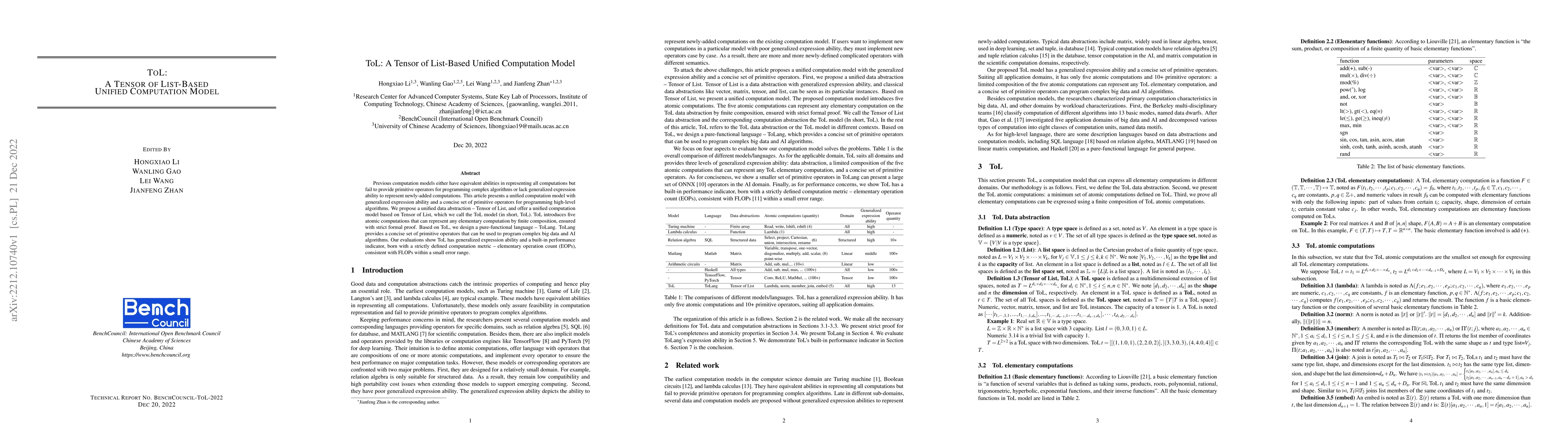 Thumbnail for ToL: A Tensor of List-Based Unified Computation Model