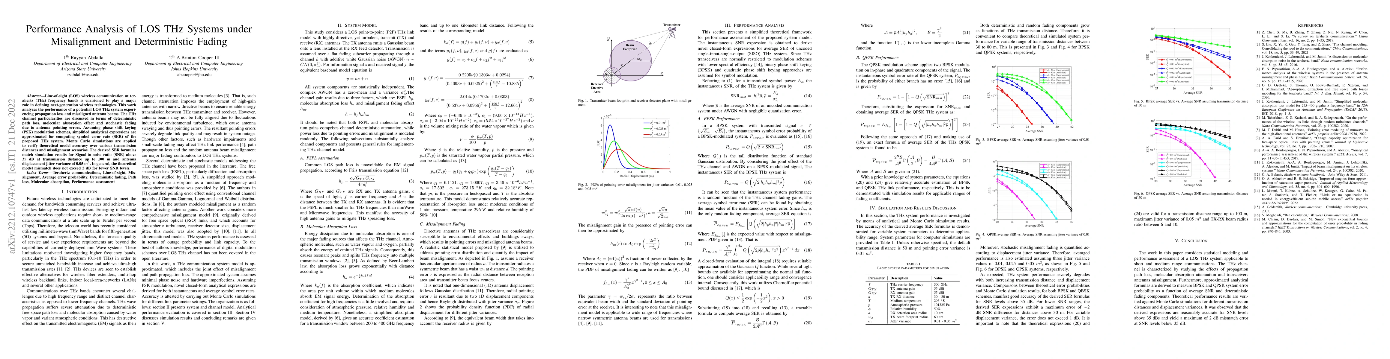 Thumbnail for Performance Analysis of LOS THz Systems under Misalignment and
  Deterministic Fading