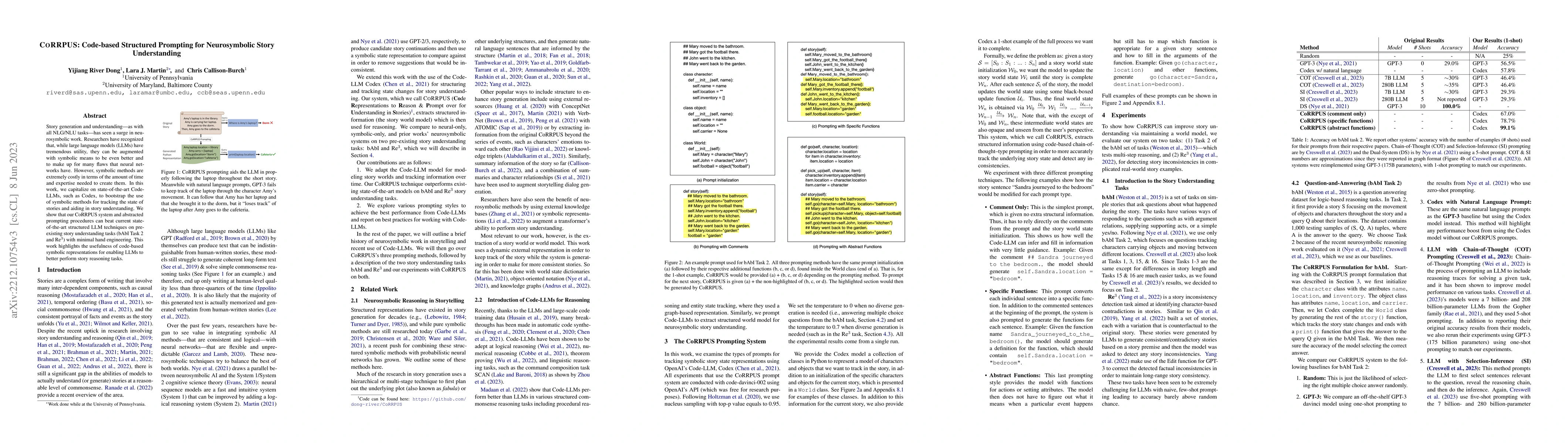 Thumbnail for CoRRPUS: Code-based Structured Prompting for Neurosymbolic Story
  Understanding