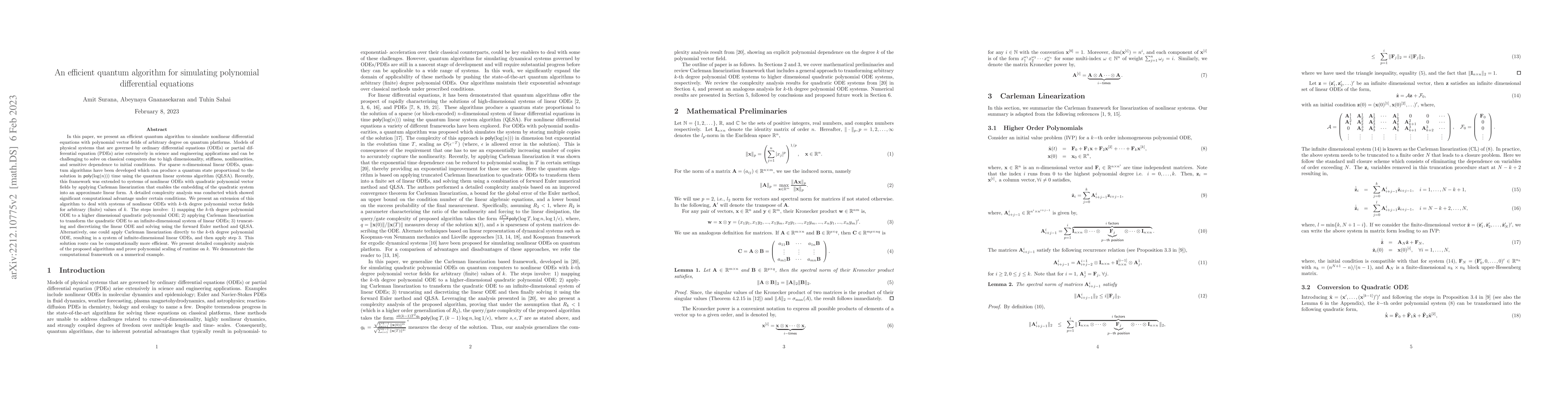 Thumbnail for An efficient quantum algorithm for simulating polynomial differential
  equations