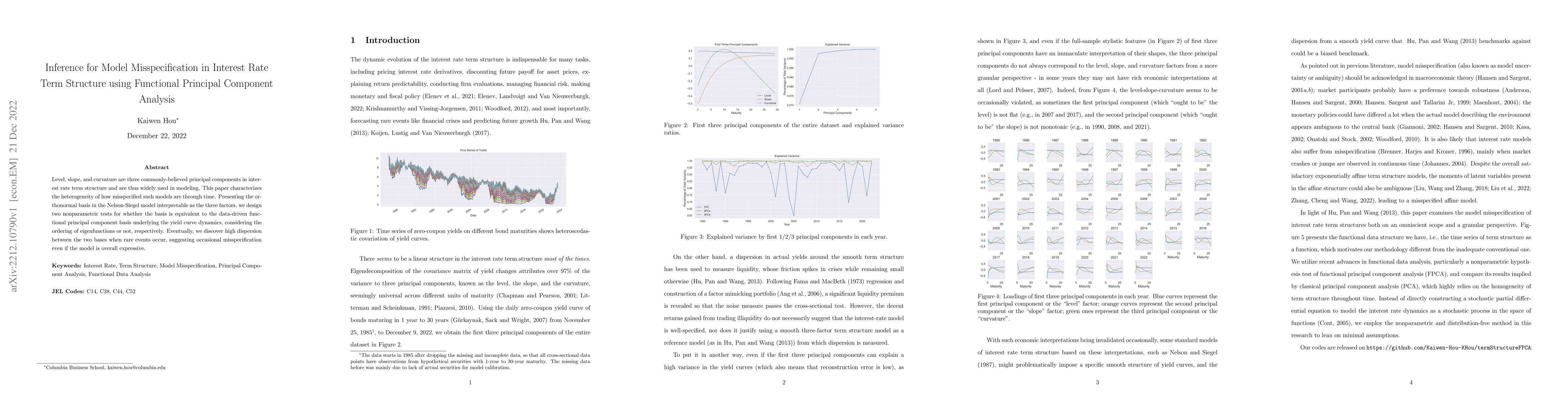 Thumbnail for Inference for Model Misspecification in Interest Rate Term Structure
  using Functional Principal Component Analysis